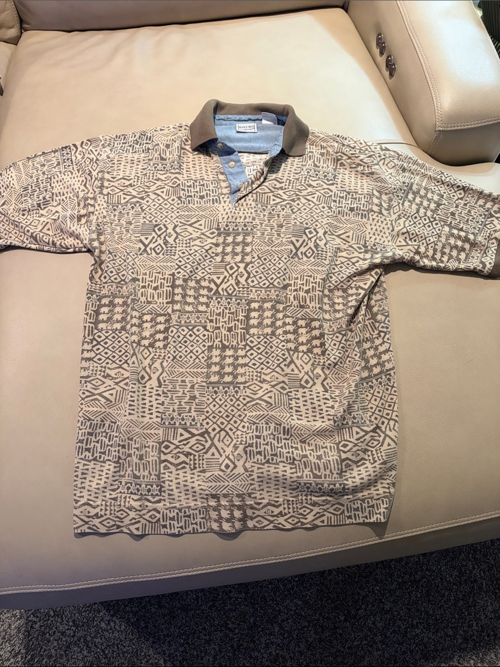 Bugle Boy Beige Patterned Polo with Contrast Collar
